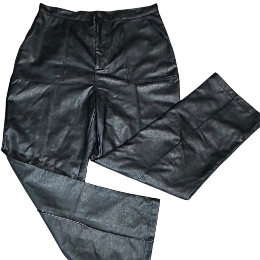 Princess Polly Faux Leather Pants Women 10 Black Whimsygoth Straight High Waist